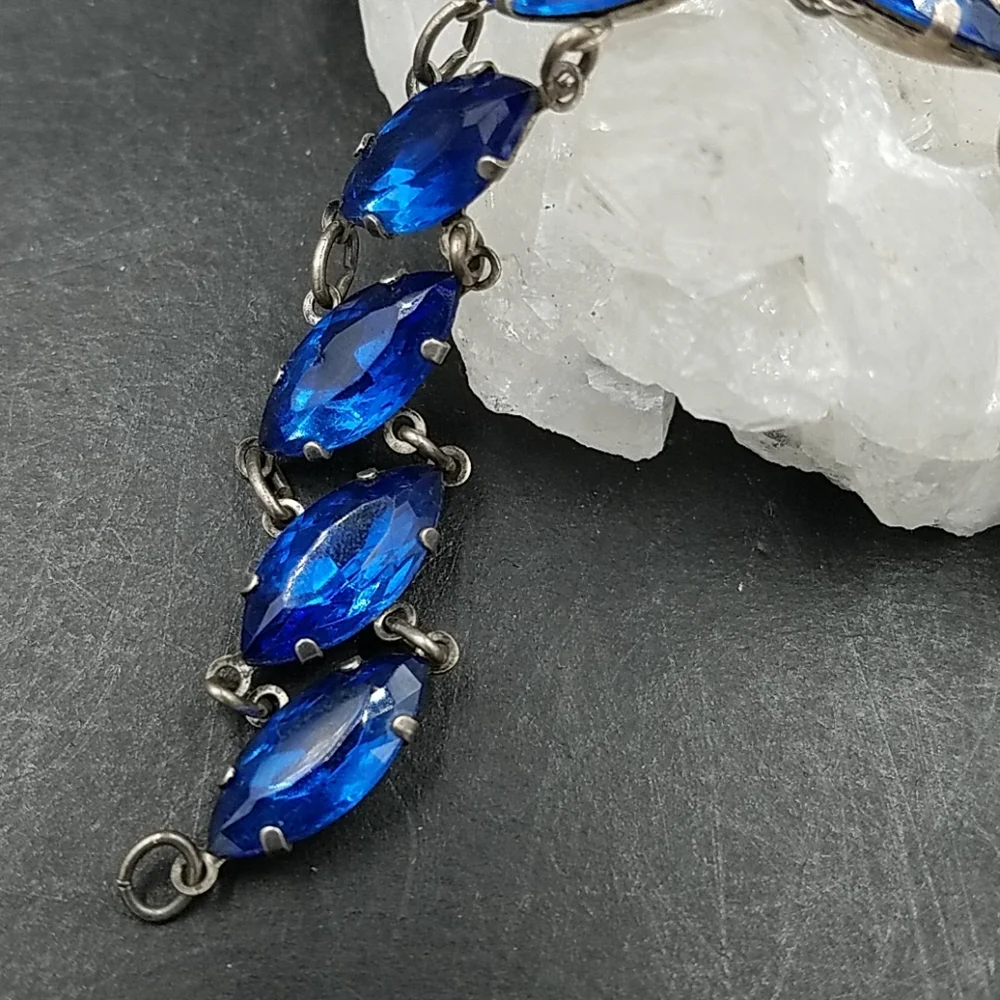 Art Deco Sterling Blue Navette Rhinestone Bracelet